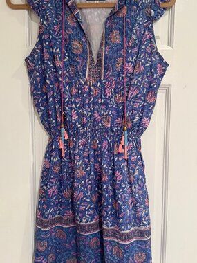 BELL by Alicia Bell Block Print Mini Dress Blue Pink Size S